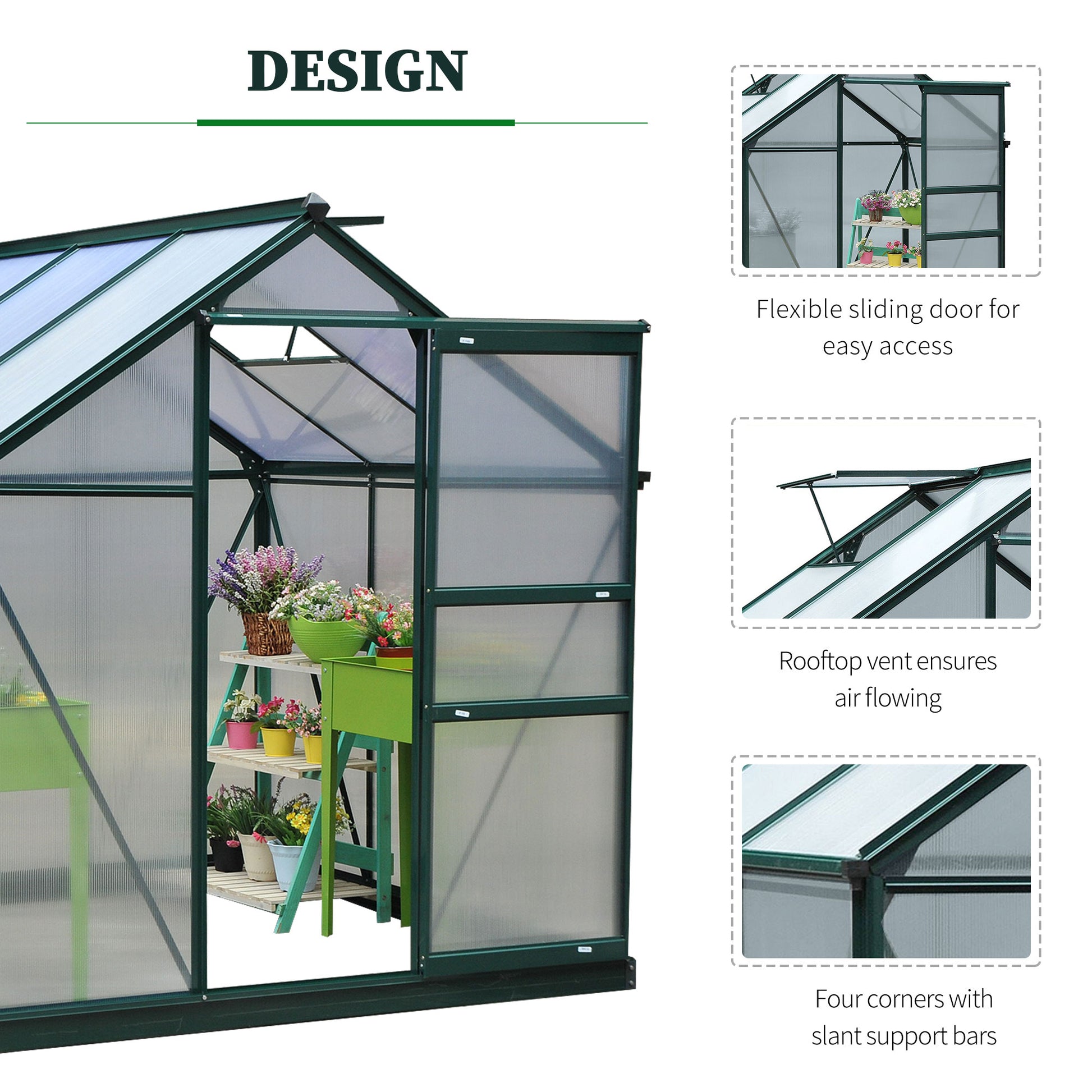 Walk-In Garden Greenhouse - 6' x 6' Polycarbonate Aluminum-DECOROLALA
