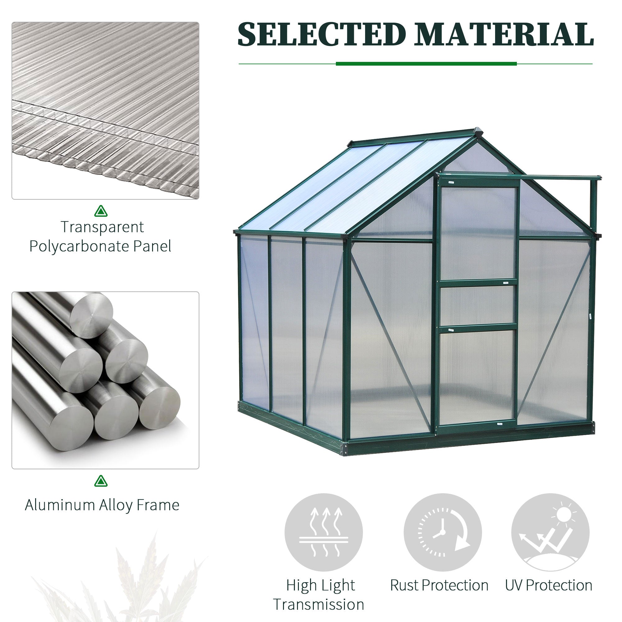 Walk-In Garden Greenhouse - 6' x 6' Polycarbonate Aluminum-DECOROLALA