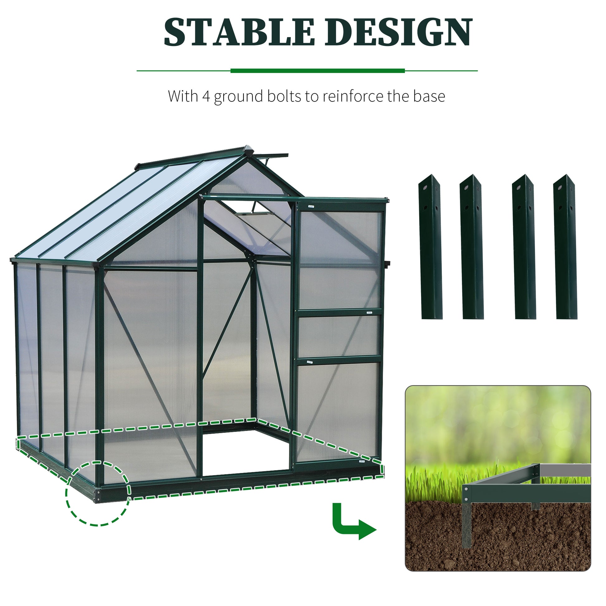Walk-In Garden Greenhouse - 6' x 6' Polycarbonate Aluminum-DECOROLALA