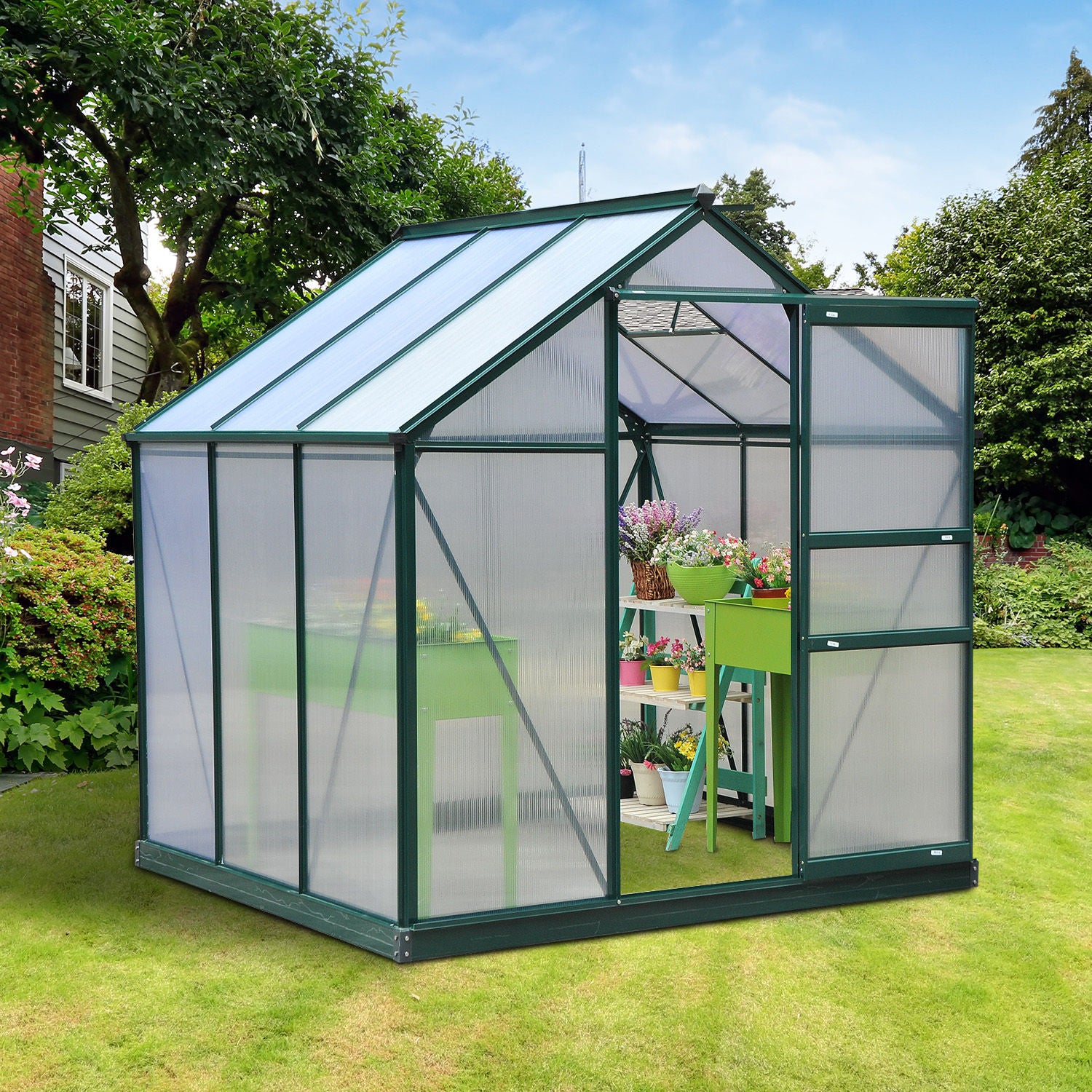 Walk-In Garden Greenhouse - 6' x 6' Polycarbonate Aluminum-DECOROLALA