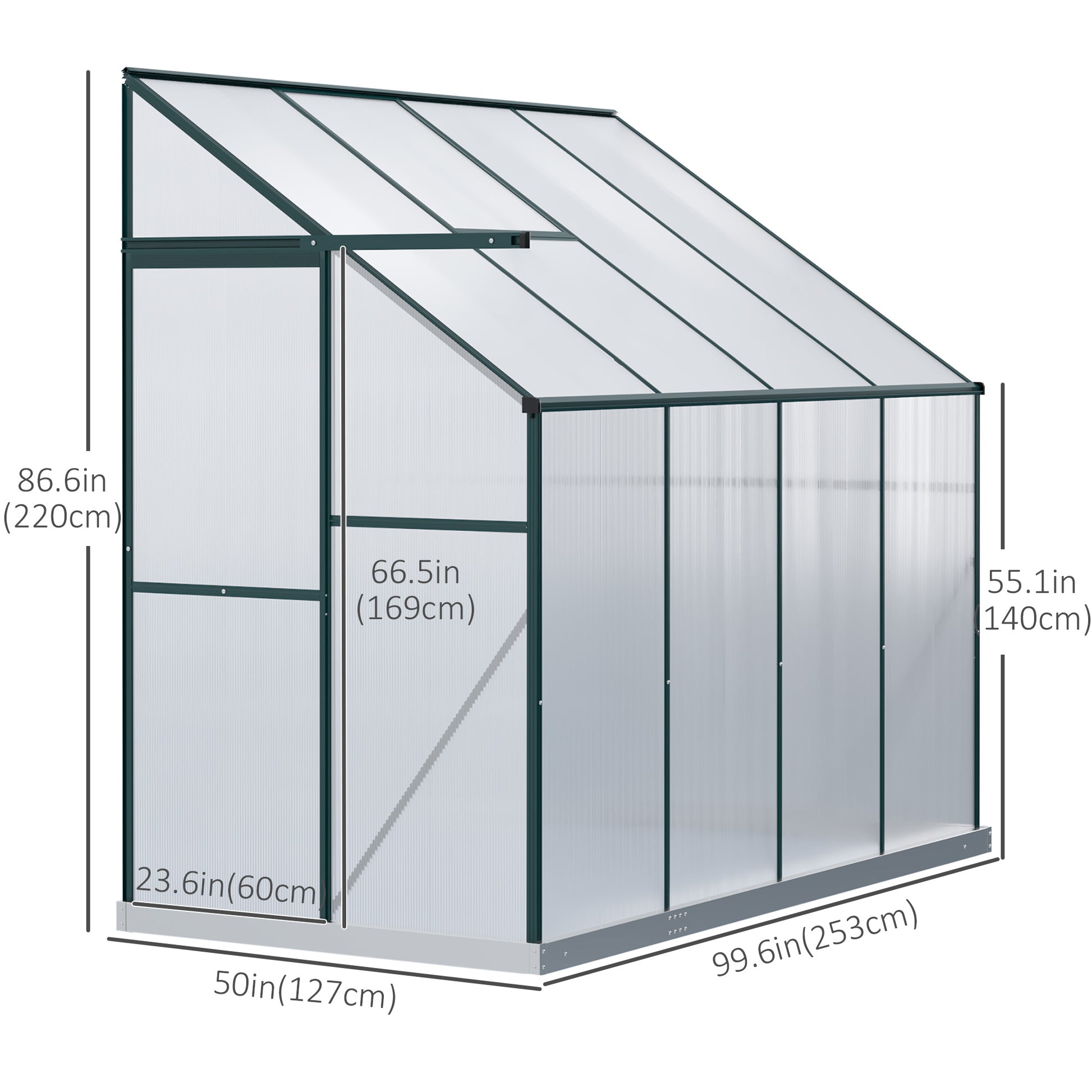 Walk-In Garden Greenhouse - 8' x 4' x 7' Green Aluminum-DECOROLALA