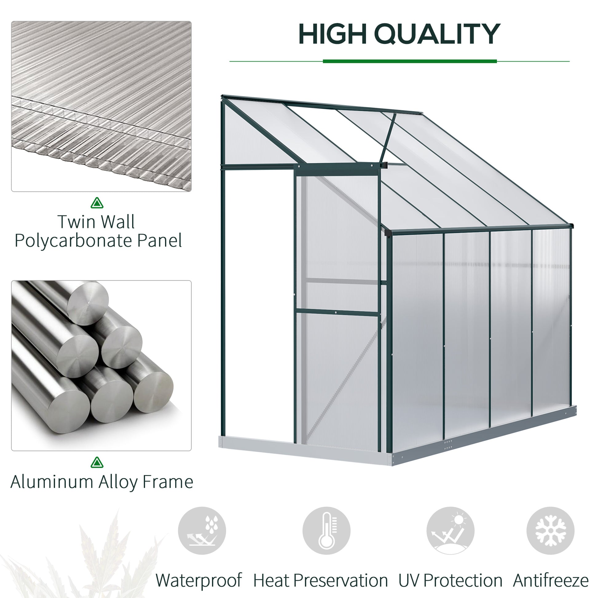 Walk-In Garden Greenhouse - 8' x 4' x 7' Green Aluminum-DECOROLALA