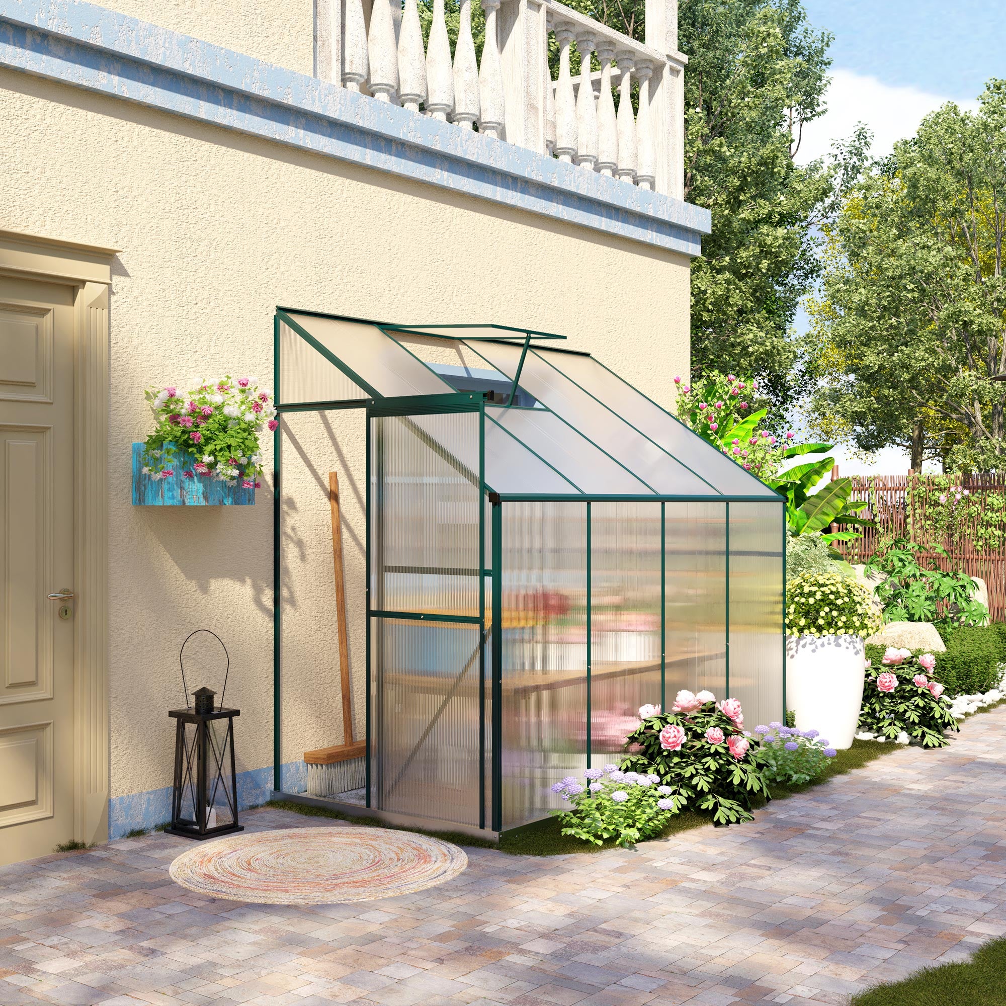 Walk-In Garden Greenhouse - 8' x 4' x 7' Green Aluminum-DECOROLALA