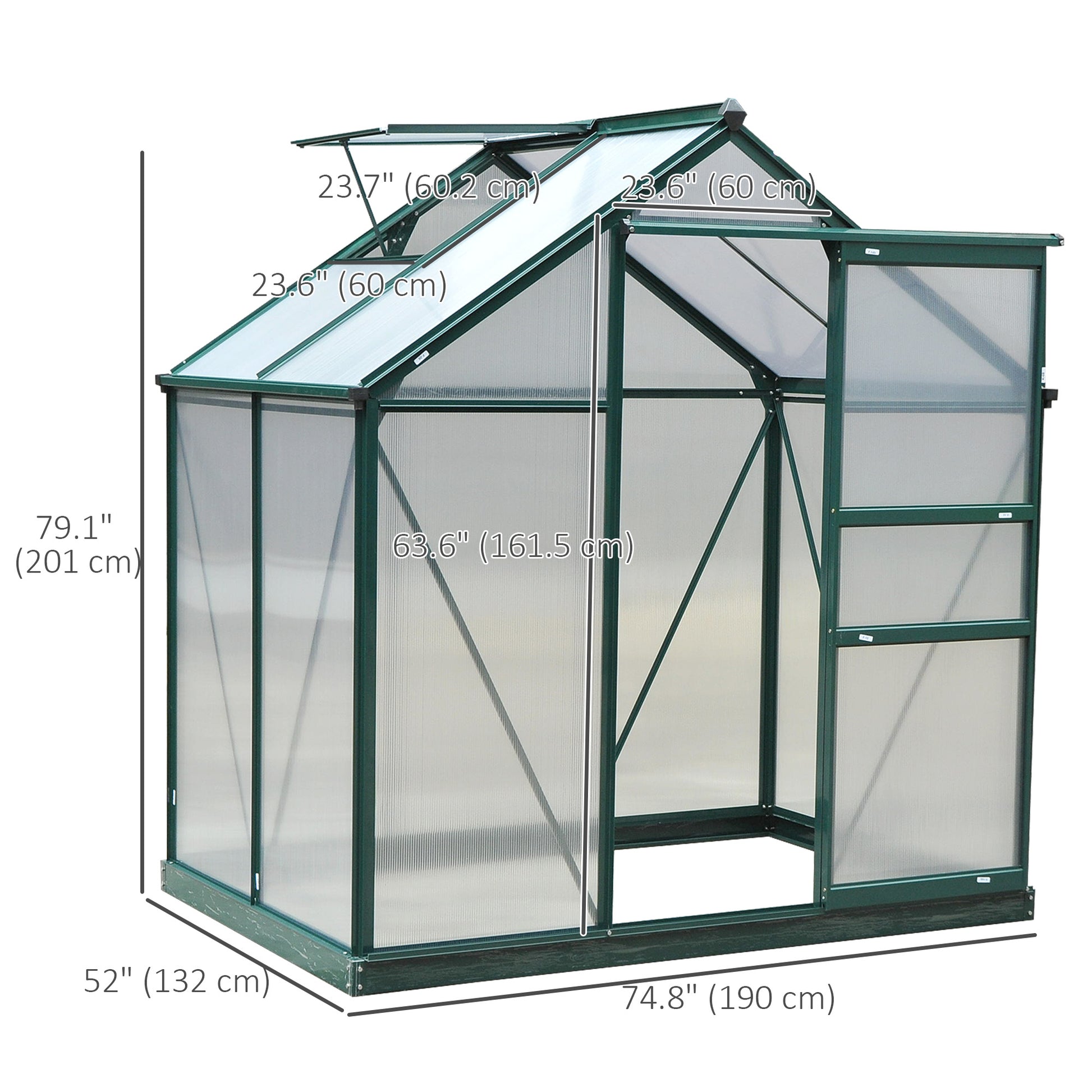 Walk-In Greenhouse - 6.2' x 4.3' Aluminum & Polycarbonate-DECOROLALA