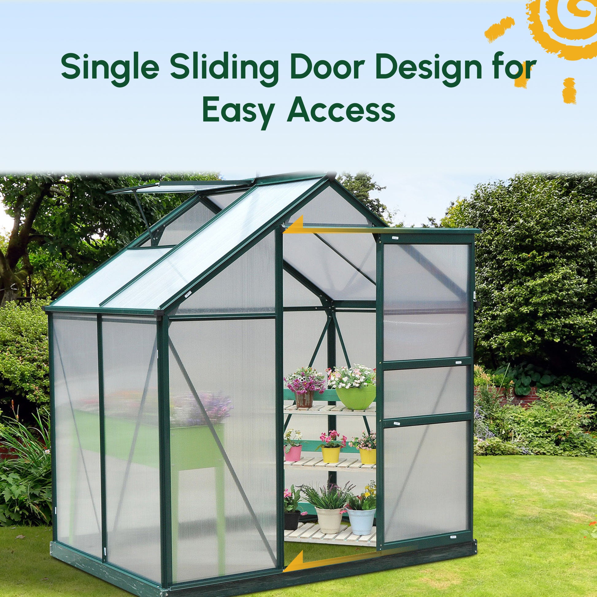 Walk-In Greenhouse - 6.2' x 4.3' Aluminum & Polycarbonate-DECOROLALA
