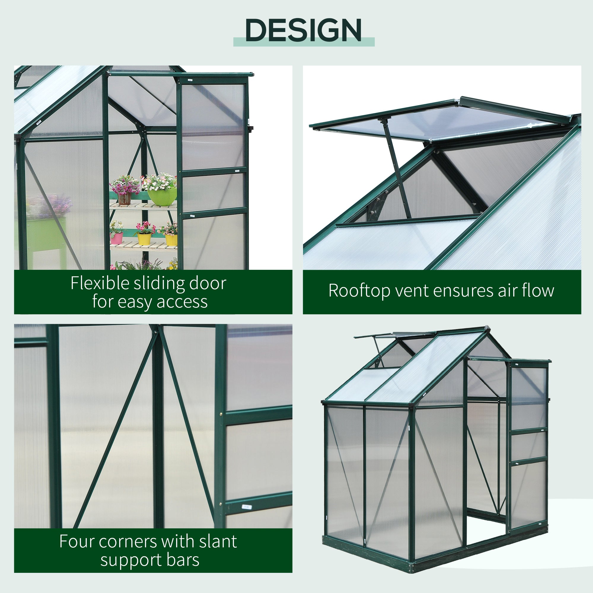 Walk-In Greenhouse - 6.2' x 4.3' Aluminum & Polycarbonate-DECOROLALA