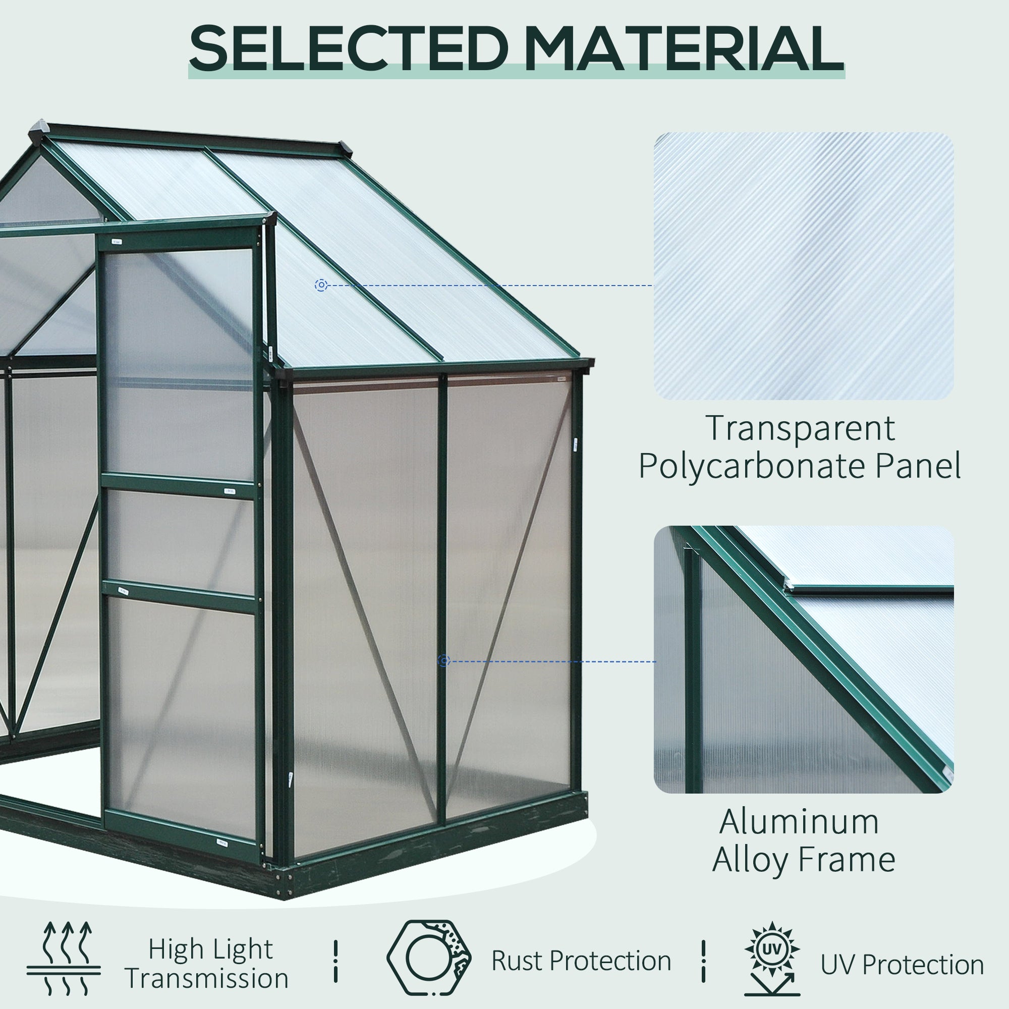 Walk-In Greenhouse - 6.2' x 4.3' Aluminum & Polycarbonate-DECOROLALA