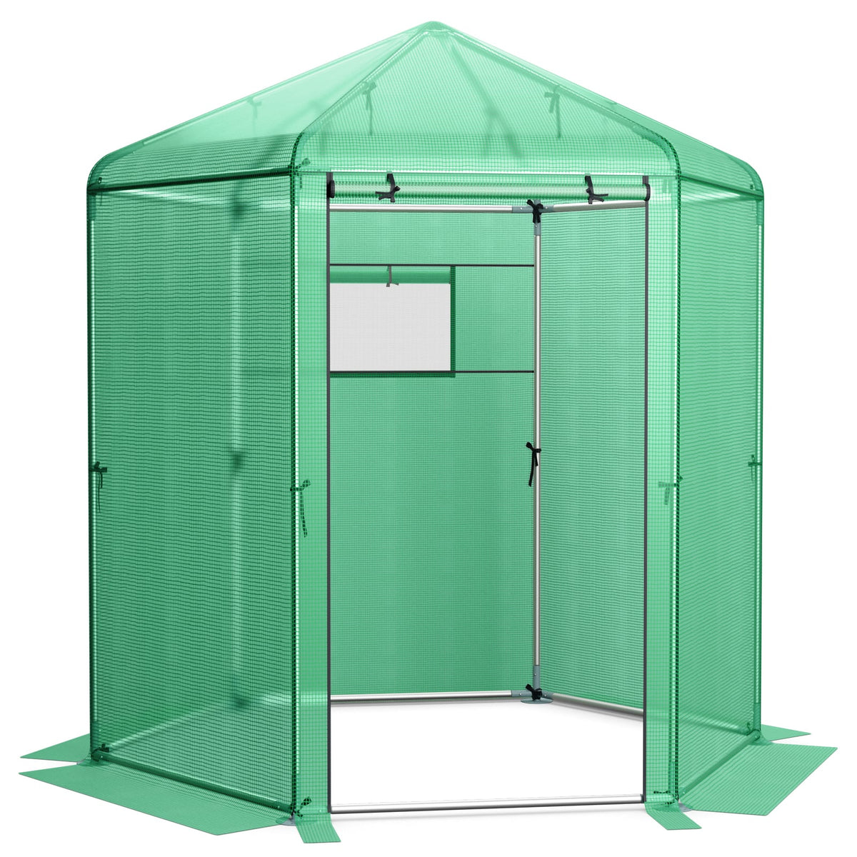 Walk-In Hexagonal Greenhouse with PE Cover and Metal Frame-Greenhouses-DECOROLALA