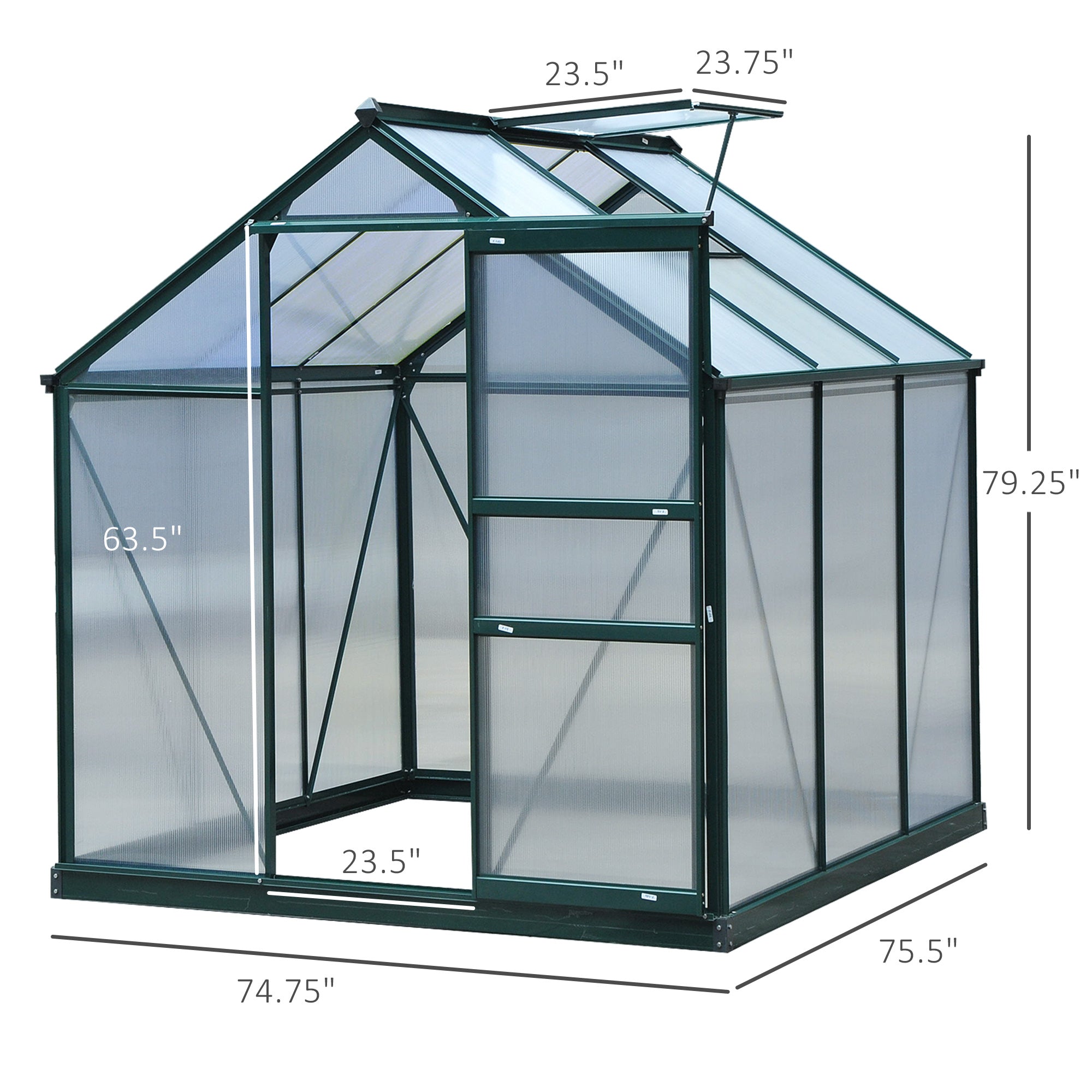 Walk-In Polycarbonate Greenhouse - 6.2' x 6.3' x 6.6' Clear-DECOROLALA