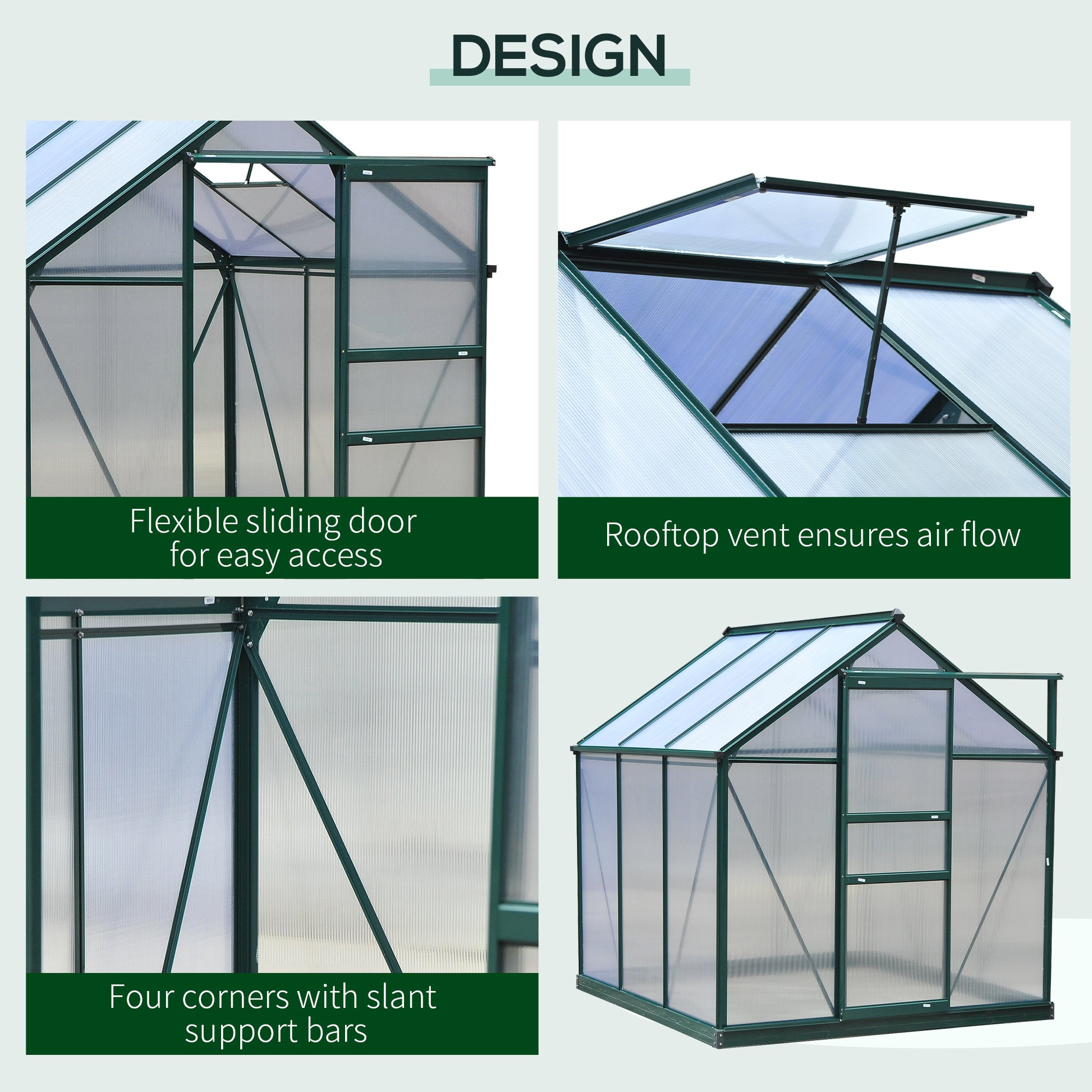 Walk-In Polycarbonate Greenhouse - 6.2' x 6.3' x 6.6' Clear-DECOROLALA