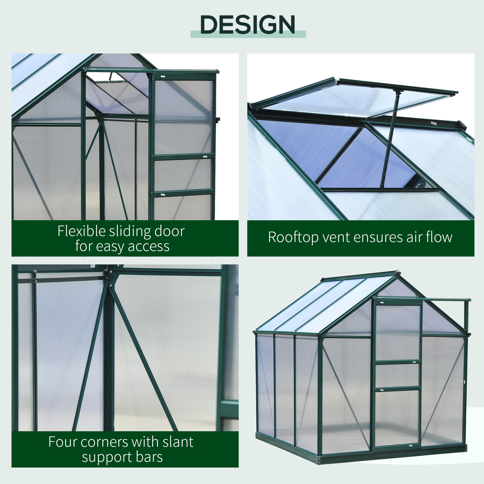 Walk-In Polycarbonate Greenhouse - 6.2' x 6.3' x 6.6' Clear-DECOROLALA