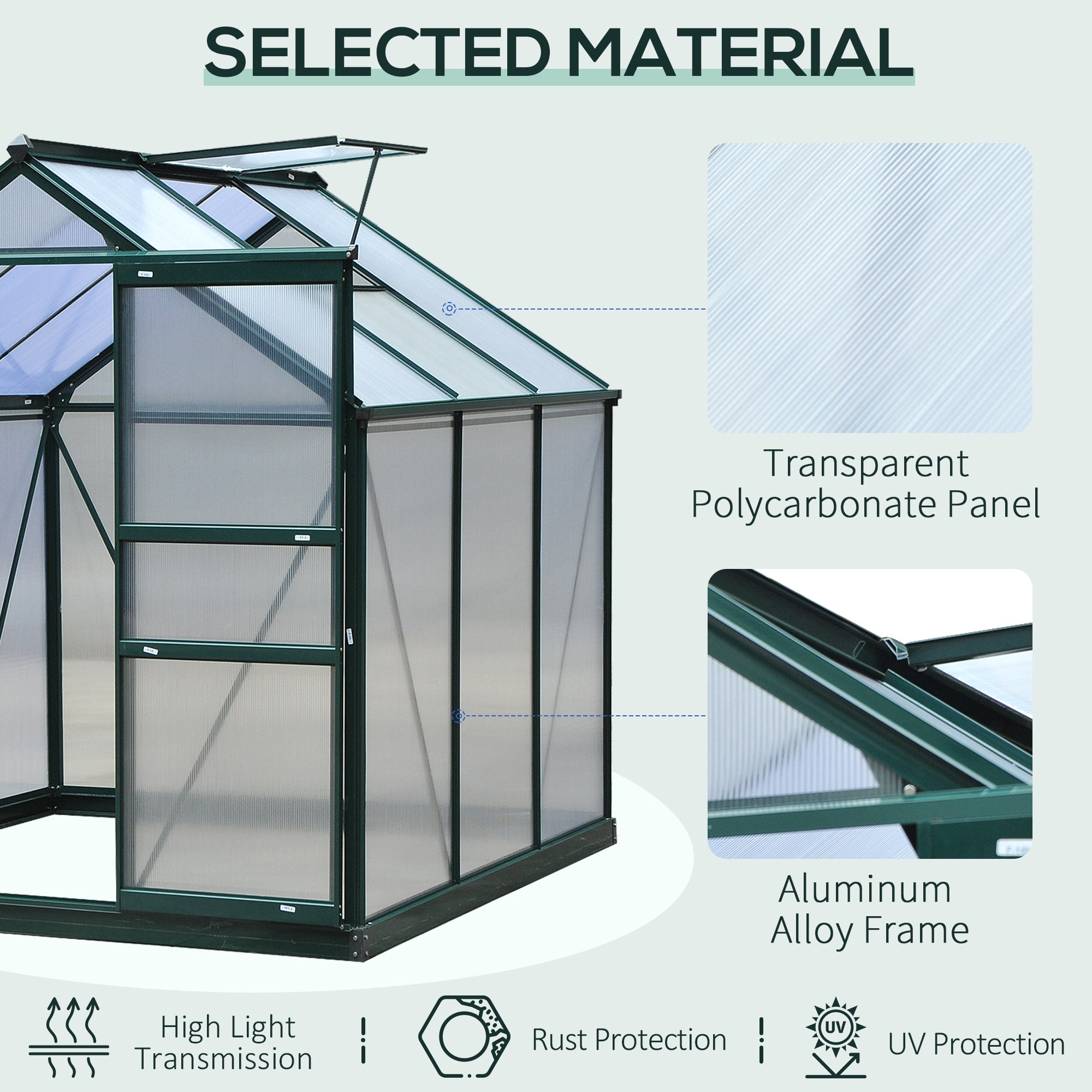Walk-In Polycarbonate Greenhouse - 6.2' x 6.3' x 6.6' Clear-DECOROLALA