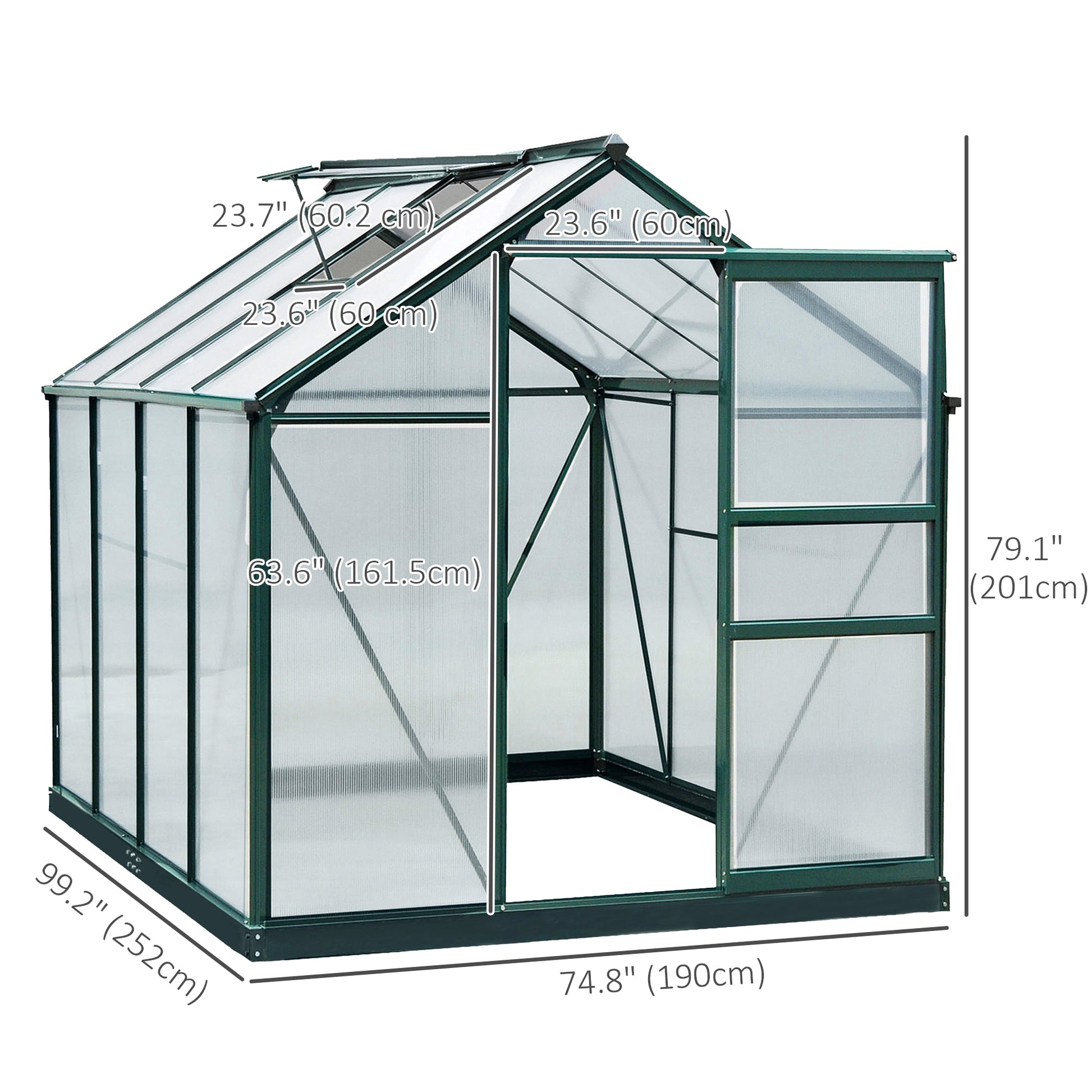 Walk-In Polycarbonate Greenhouse 6.2' x 8.3' x 6.6' Clear-DECOROLALA