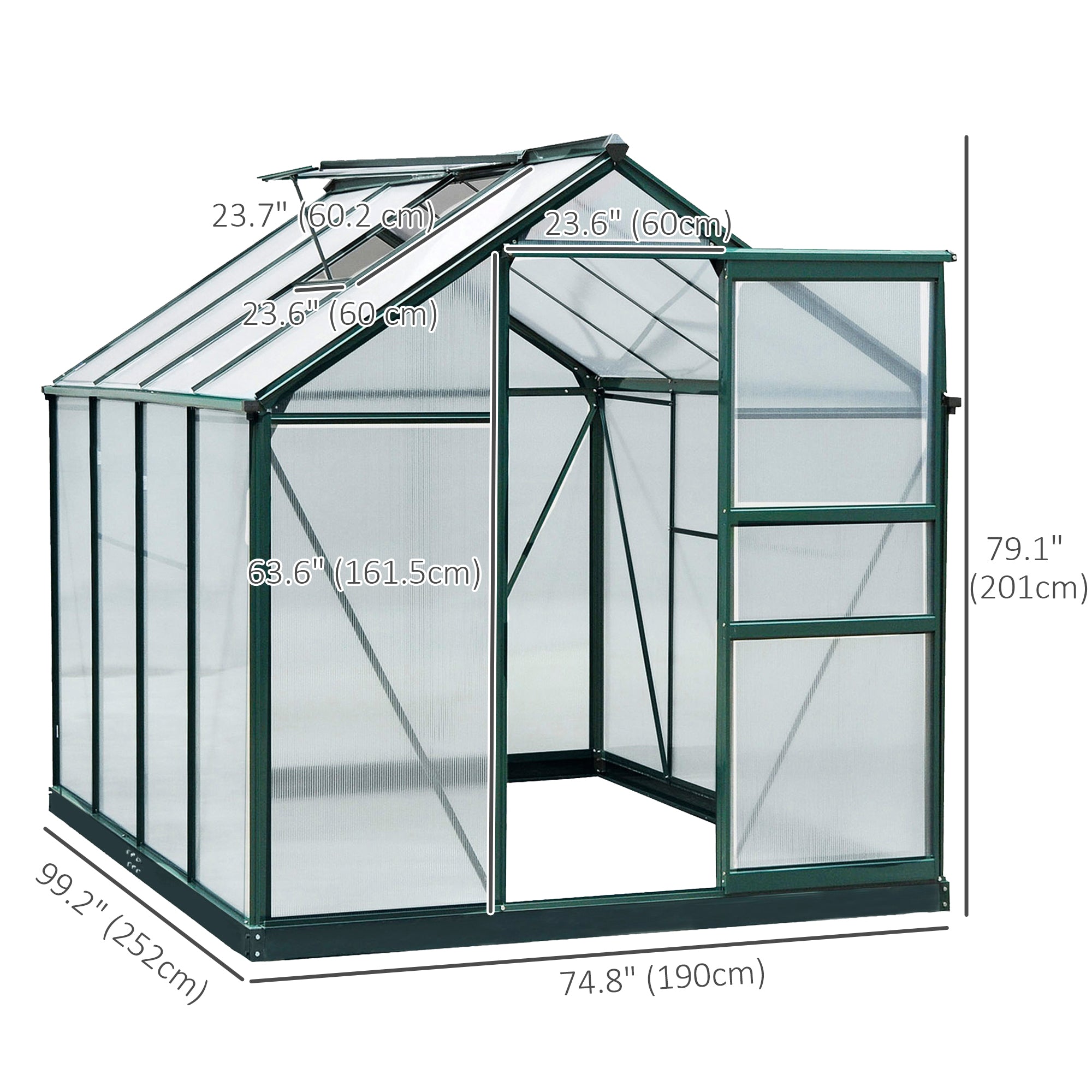 Walk-In Polycarbonate Greenhouse 6.2' x 8.3' x 6.6' Clear-DECOROLALA