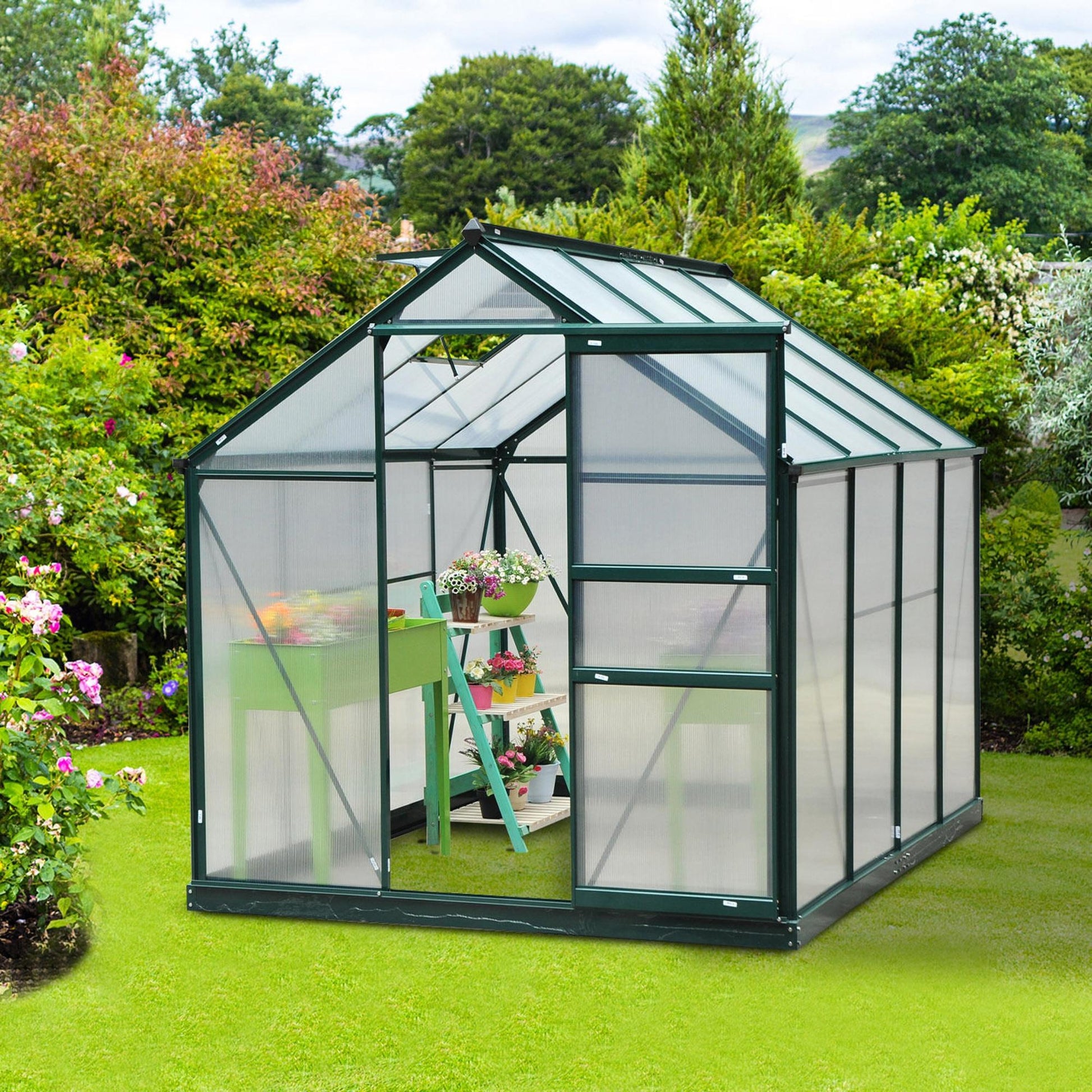 Walk-In Polycarbonate Greenhouse 6.2' x 8.3' x 6.6' Clear-DECOROLALA