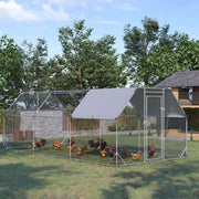 Walk-in Metal Chicken Coop - 9.2' x 18.7' x 6.5' Silver-Small Animals-DECOROLALA