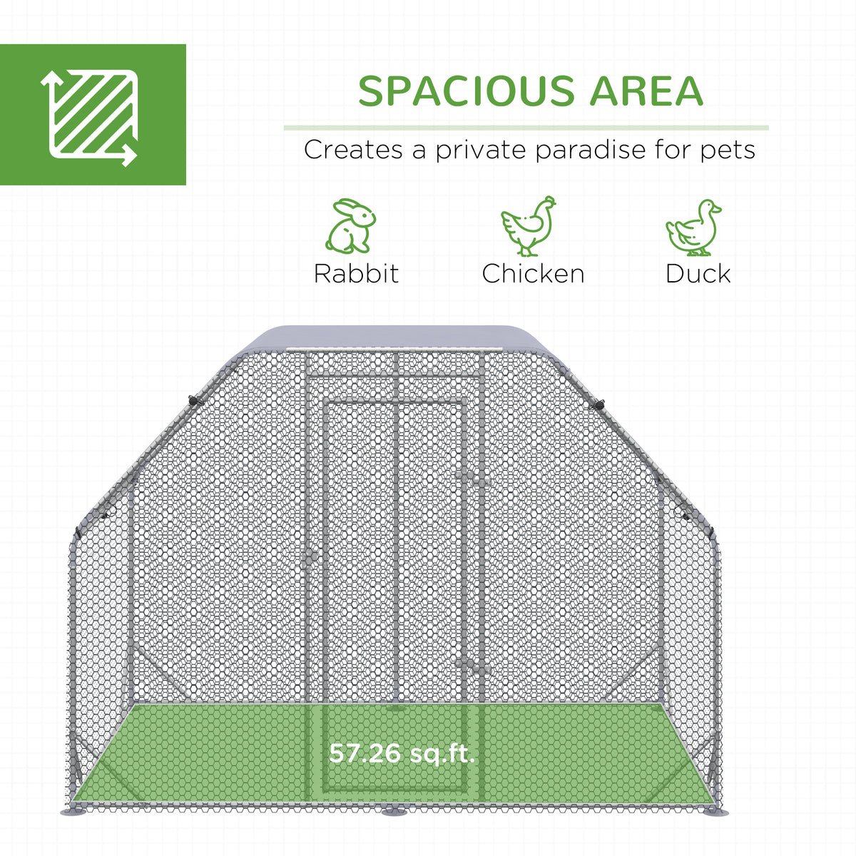 Walk-in Metal Chicken Coop - 9.2' x 6.2' x 6.5' Galvanized Silver-Small Animals-DECOROLALA