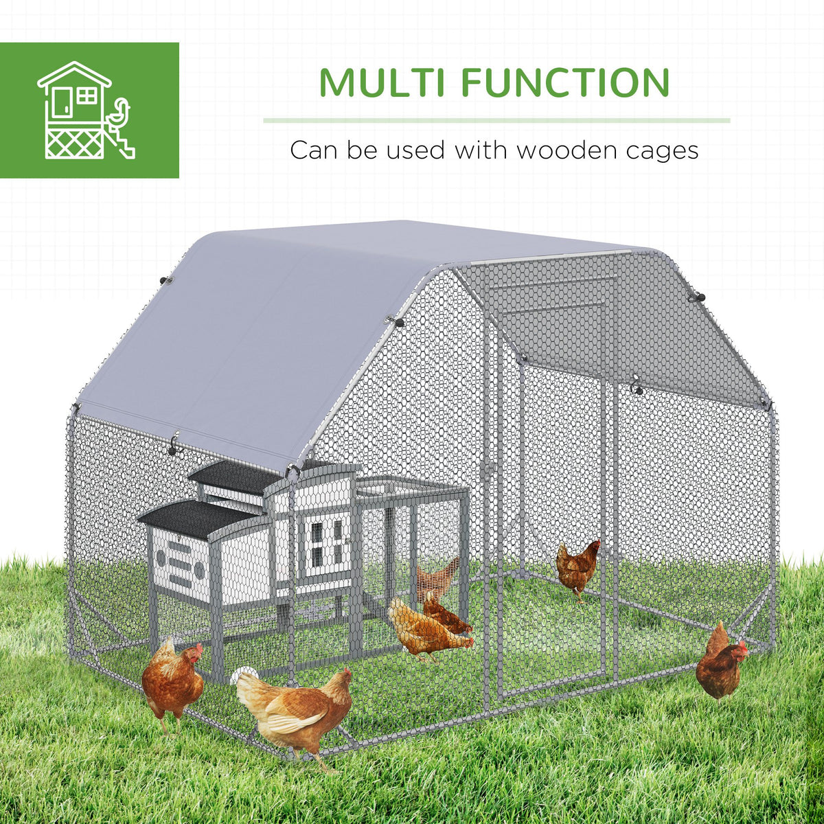 Walk-in Metal Chicken Coop - 9.2' x 6.2' x 6.5' Galvanized Silver-Small Animals-DECOROLALA
