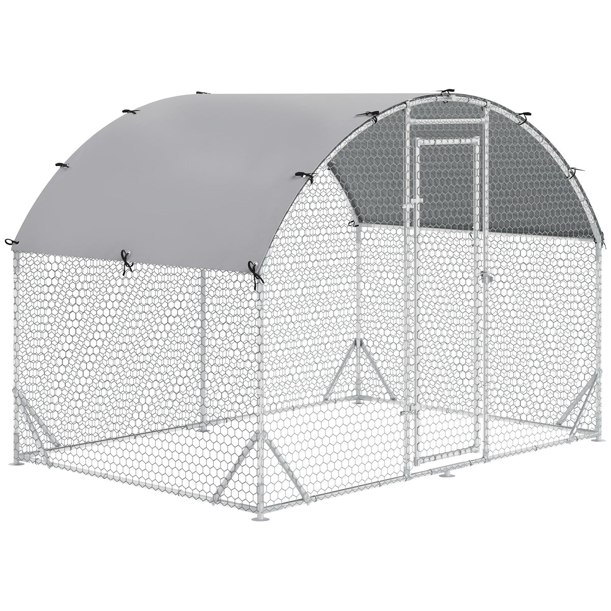 Walk-in Metal Chicken Coop - 9.2' x 6.2' x 6.5' Silver-Small Animals-DECOROLALA
