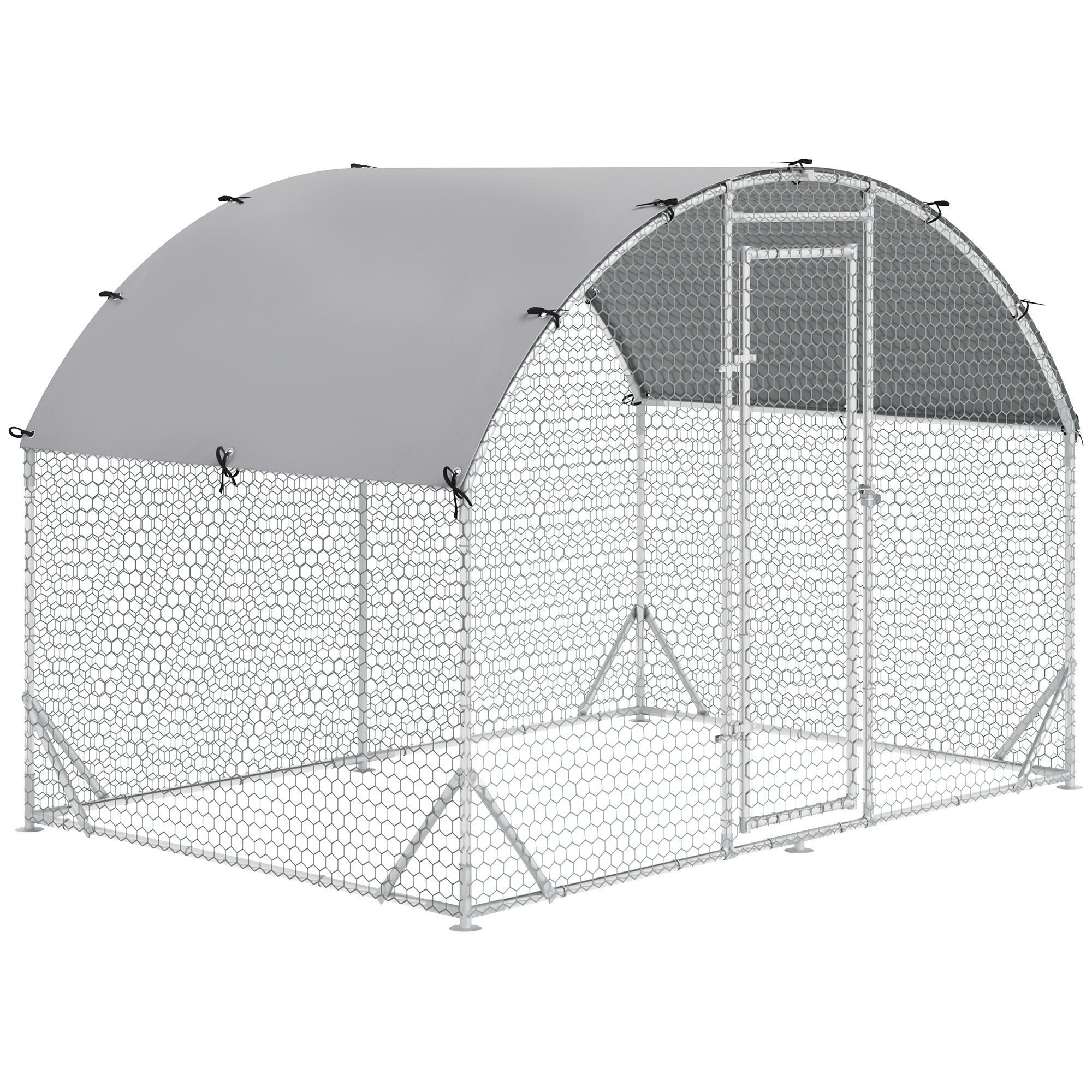 Walk-in Metal Chicken Coop - 9.2' x 6.2' x 6.5' Silver-Small Animals-DECOROLALA