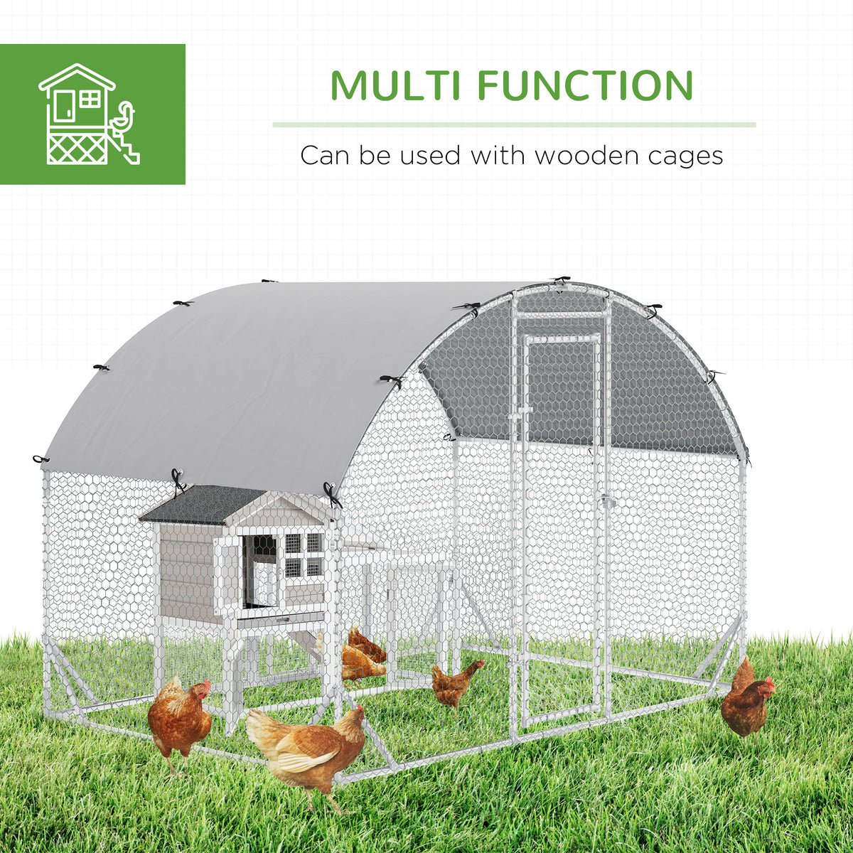 Walk-in Metal Chicken Coop - 9.2' x 6.2' x 6.5' Silver-Small Animals-DECOROLALA