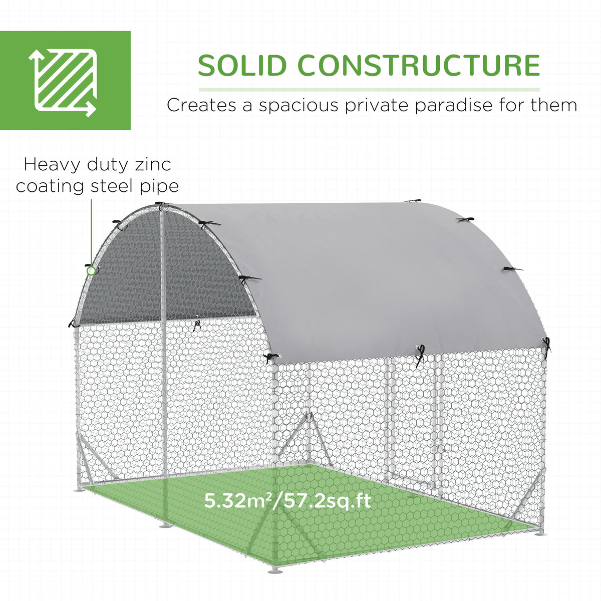 Walk-in Metal Chicken Coop - 9.2' x 6.2' x 6.5' Silver-Small Animals-DECOROLALA