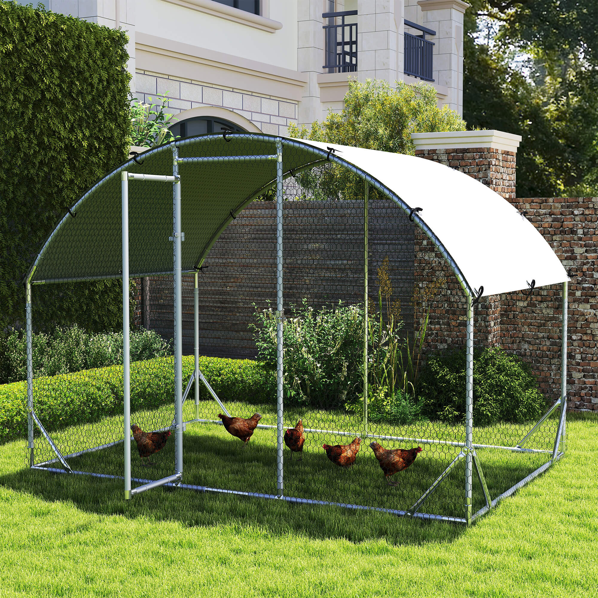 Walk-in Metal Chicken Coop - 9.2' x 6.2' x 6.5' Silver-Small Animals-DECOROLALA