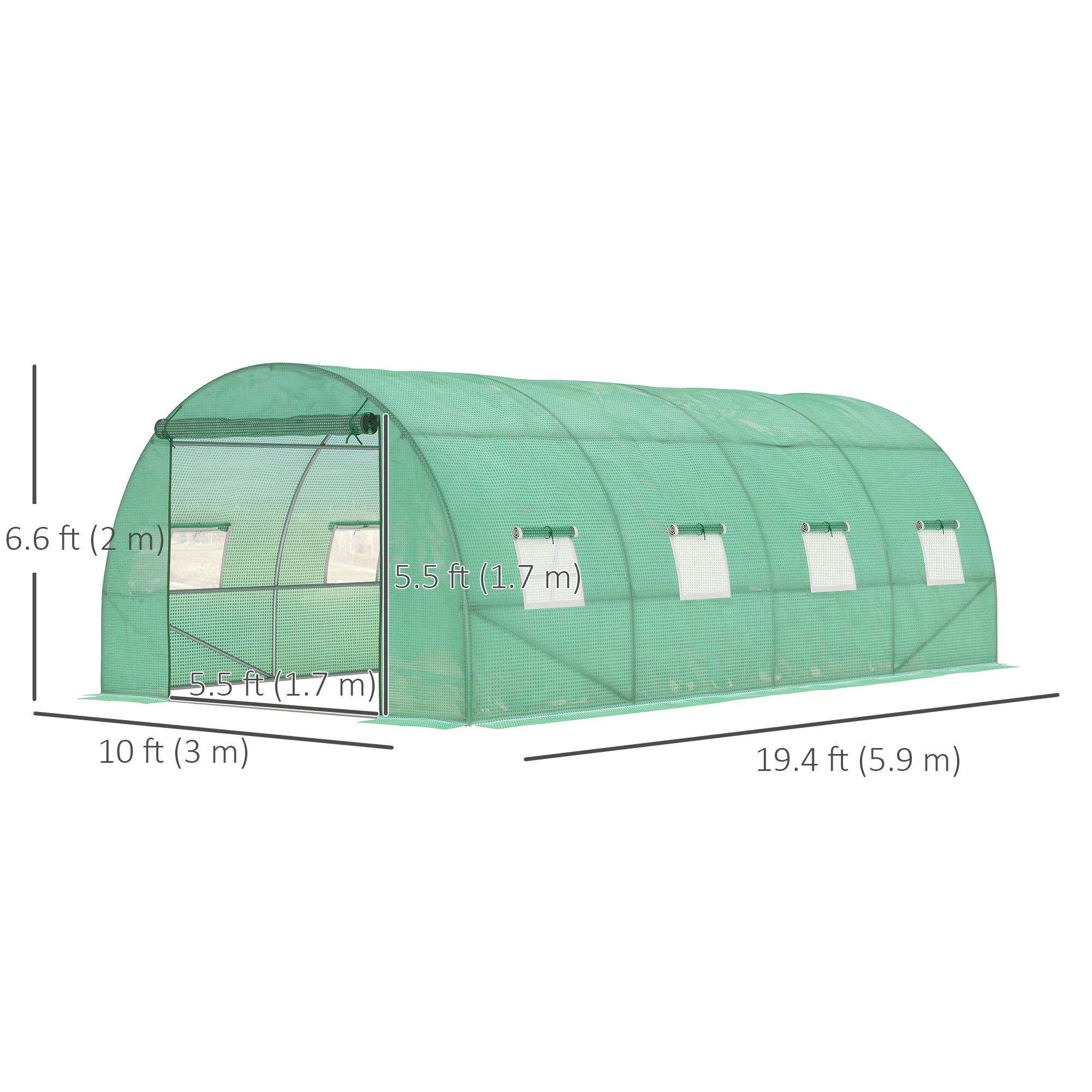 Walk-in Tunnel Greenhouse - 19 x 10 x 6.6 ft Green-DECOROLALA