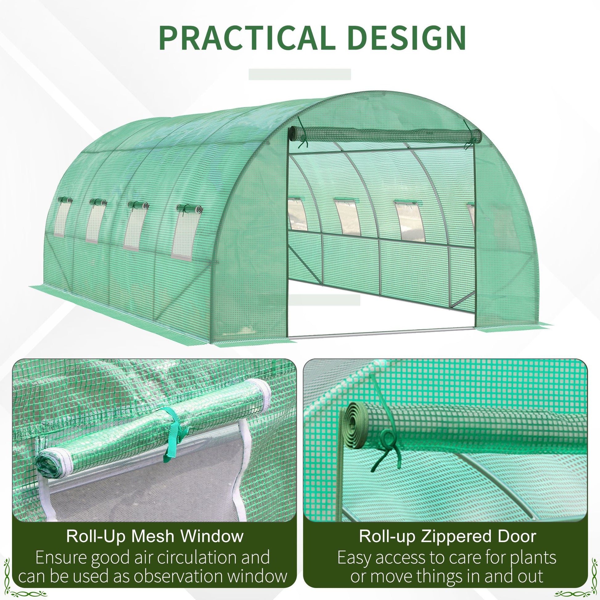 Walk-in Tunnel Greenhouse - 19 x 10 x 6.6 ft Green-DECOROLALA