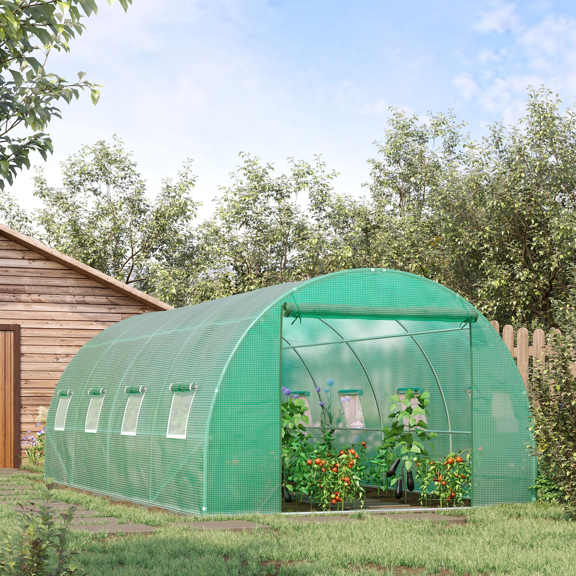 Walk-in Tunnel Greenhouse - 19 x 10 x 6.6 ft Green-DECOROLALA