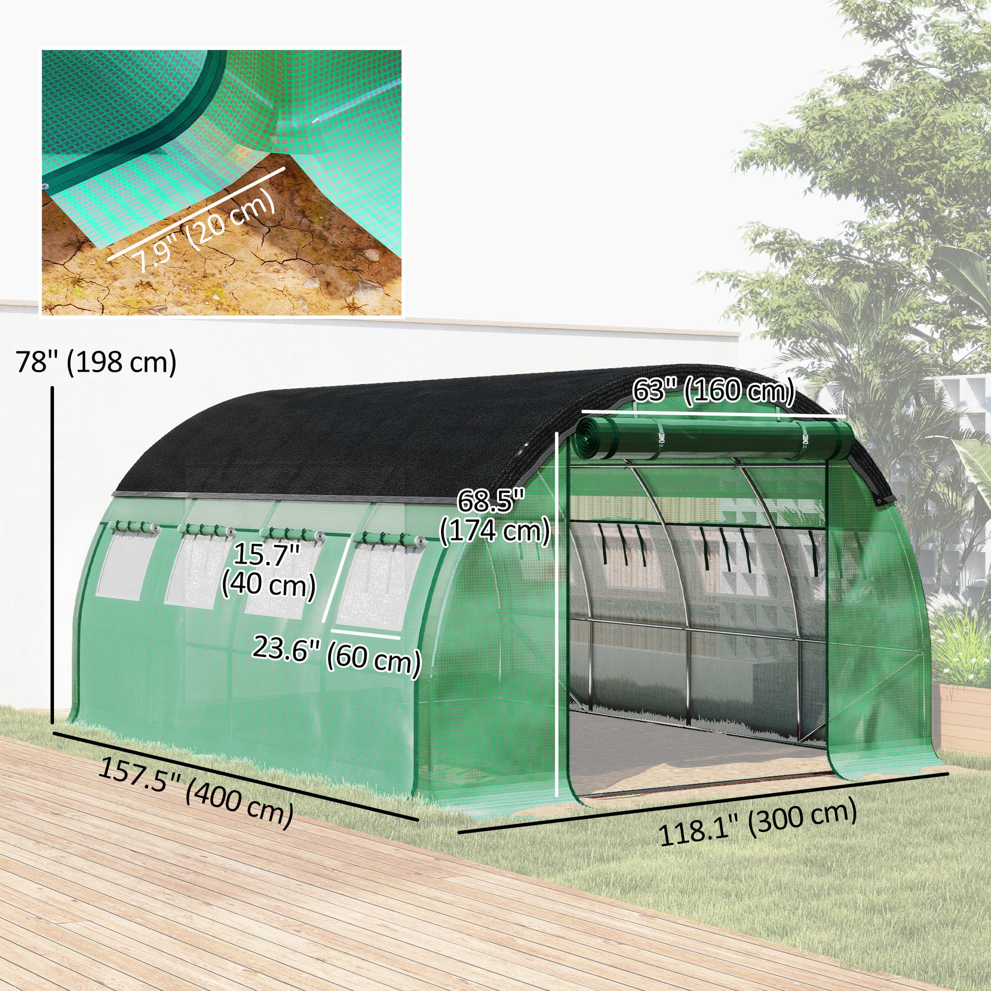 Walk-in Tunnel Greenhouse with Sunshade Net - 10' x 13' Green-DECOROLALA