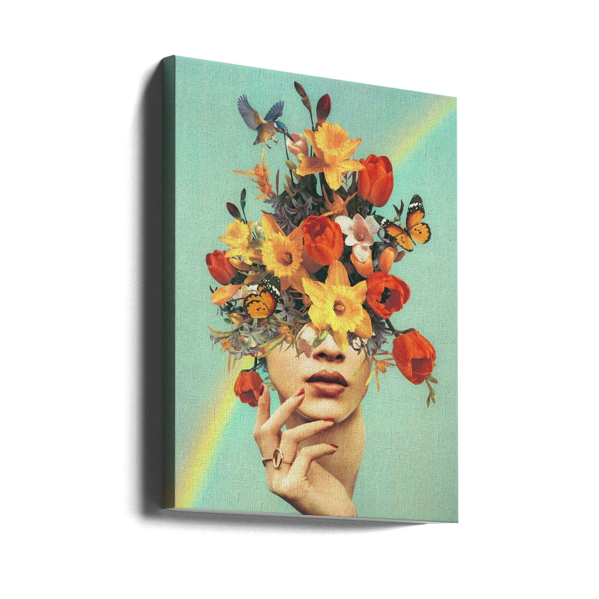 Wall Art Baby's in Bloom - Rainbow Flowers Birds-canvas-DECOROLALA