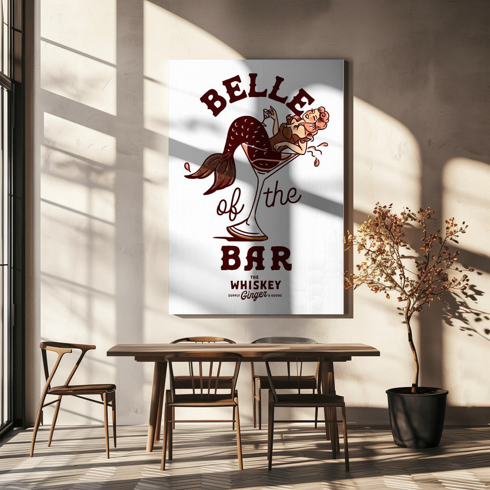 Wall Art Belle Of The Bar Mermaid Pin Up-Canvas Print-DECOROLALA