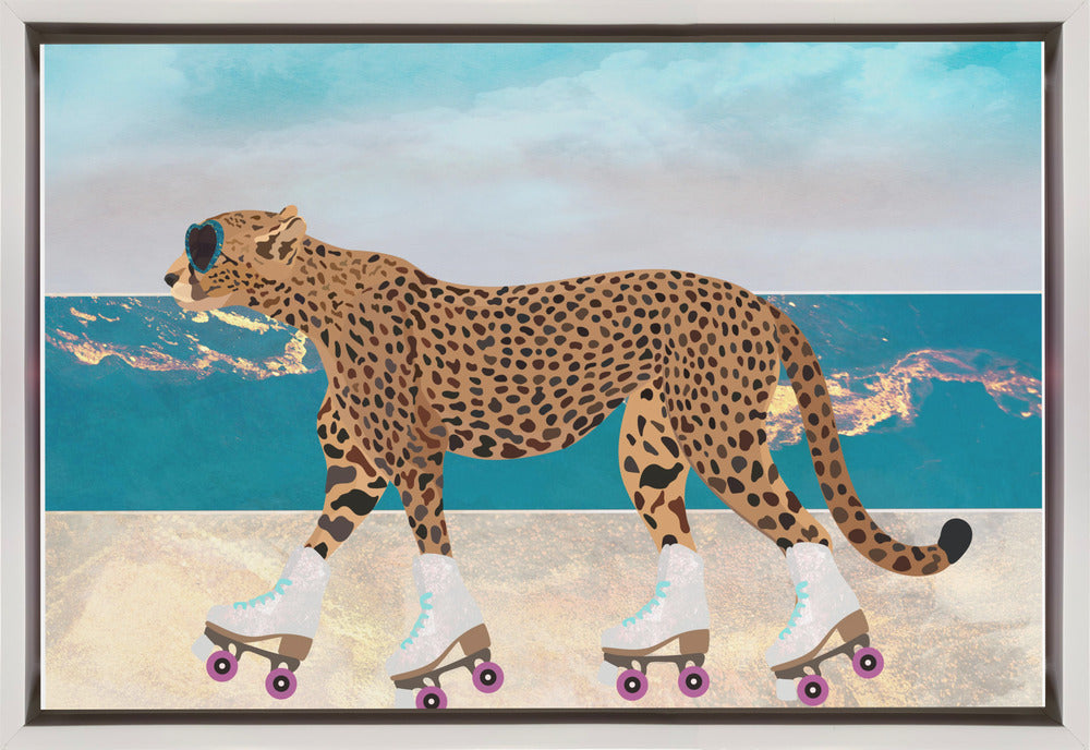 Wall Art Cheetah Rollerskating Landscape Beach Canvas-Canvas Print-DECOROLALA
