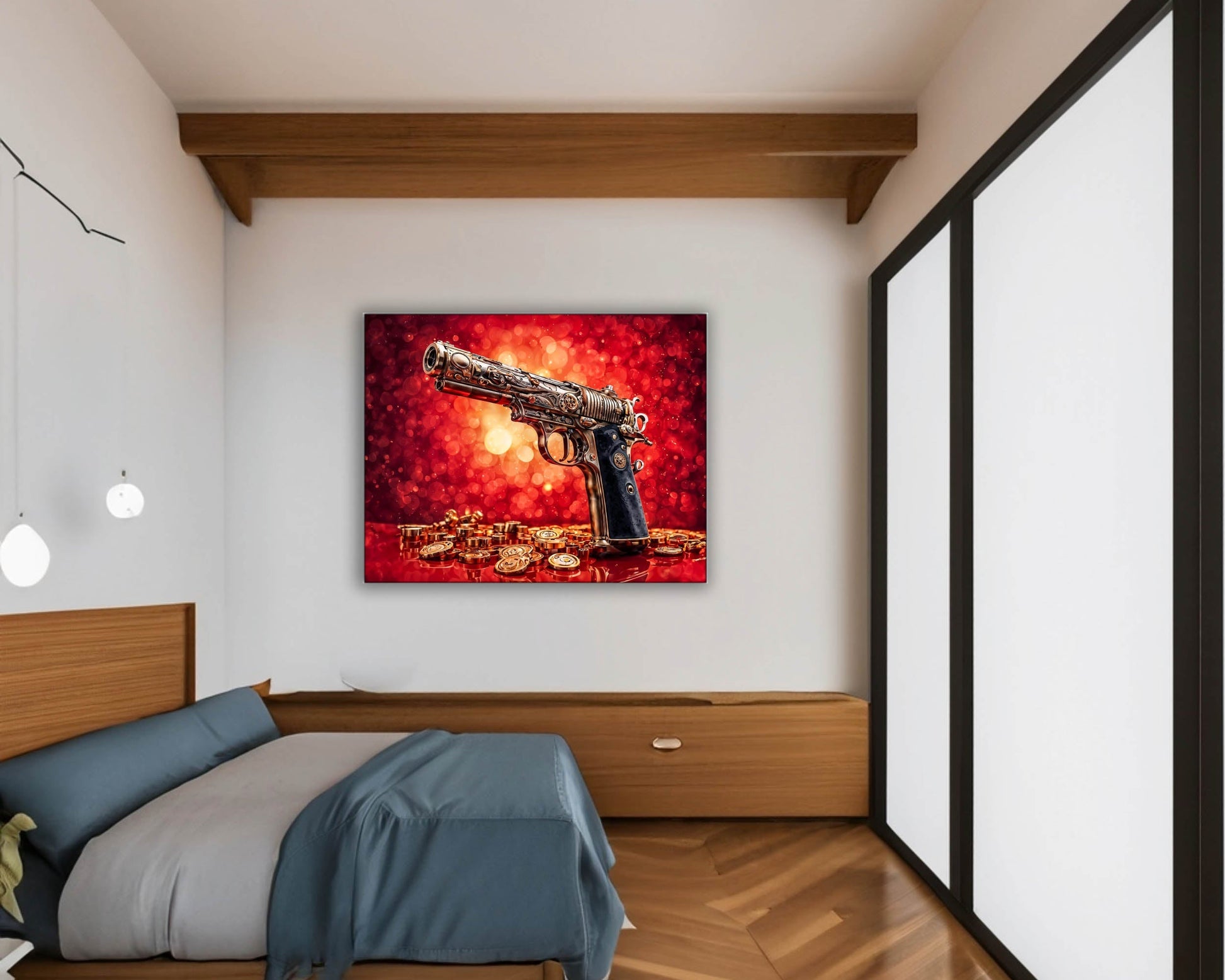 Wall Art-Gun & money -Canvas Printed-Pop art-Wall Art-DECOROLALA