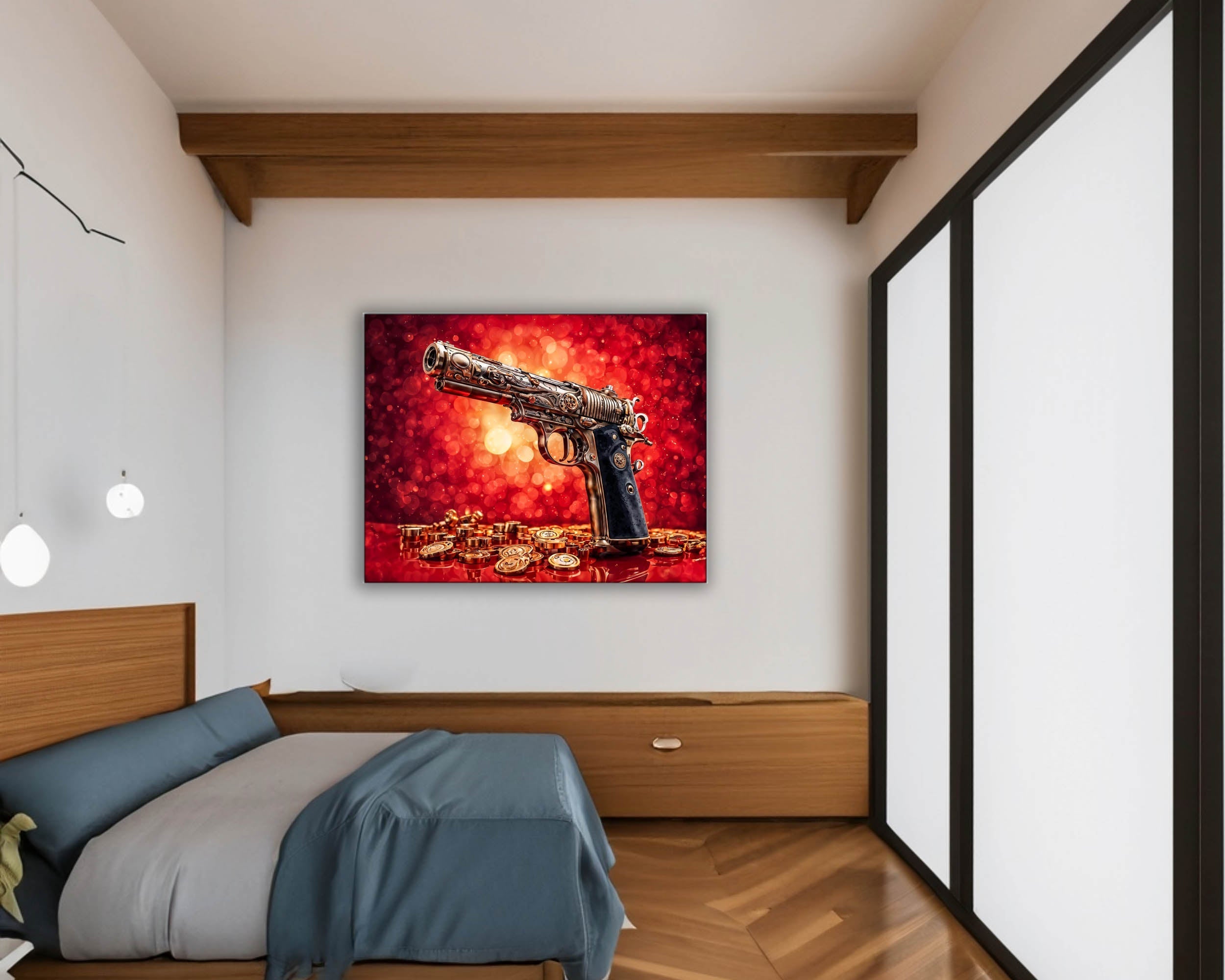 Wall Art-Gun & money -Canvas Printed-Pop art-Wall Art-DECOROLALA