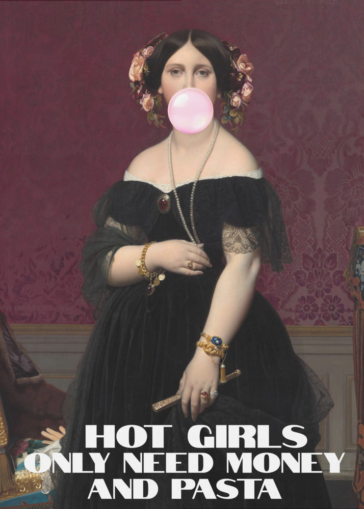 Wall Art "Hot Girls Only Need Pasta and Money"-Canvas Print-DECOROLALA