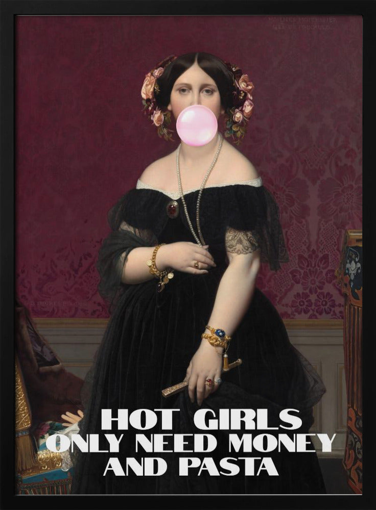 Wall Art "Hot Girls Only Need Pasta and Money"-Canvas Print-DECOROLALA