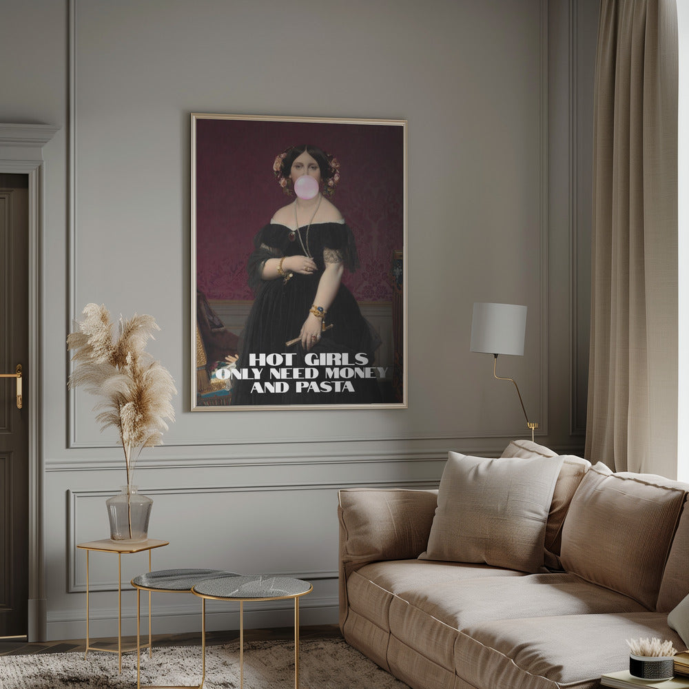 Wall Art "Hot Girls Only Need Pasta and Money"-Canvas Print-DECOROLALA