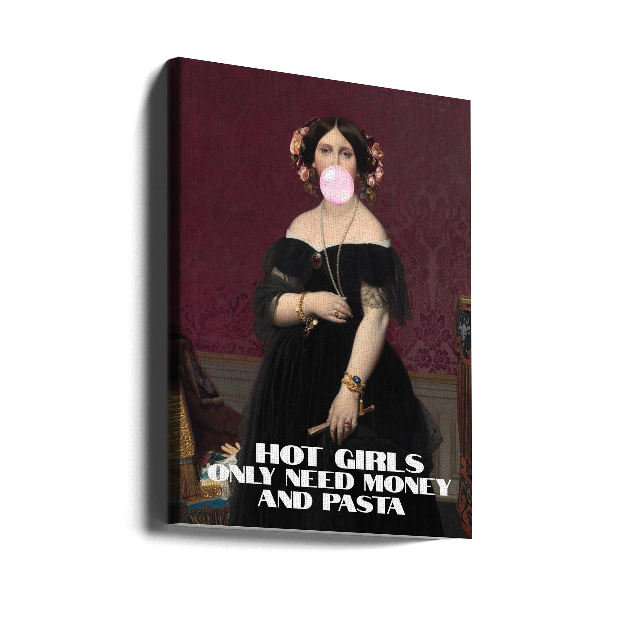 Wall Art "Hot Girls Only Need Pasta and Money"-Canvas Print-DECOROLALA