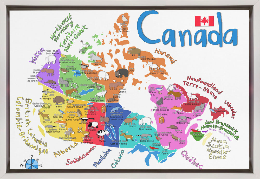 Wall Art Illustrated Map of Canada with Animals-Canvas Print-DECOROLALA