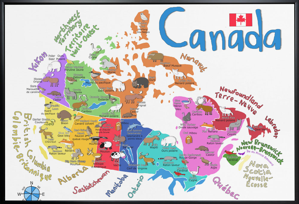 Wall Art Illustrated Map of Canada with Animals-Canvas Print-DECOROLALA