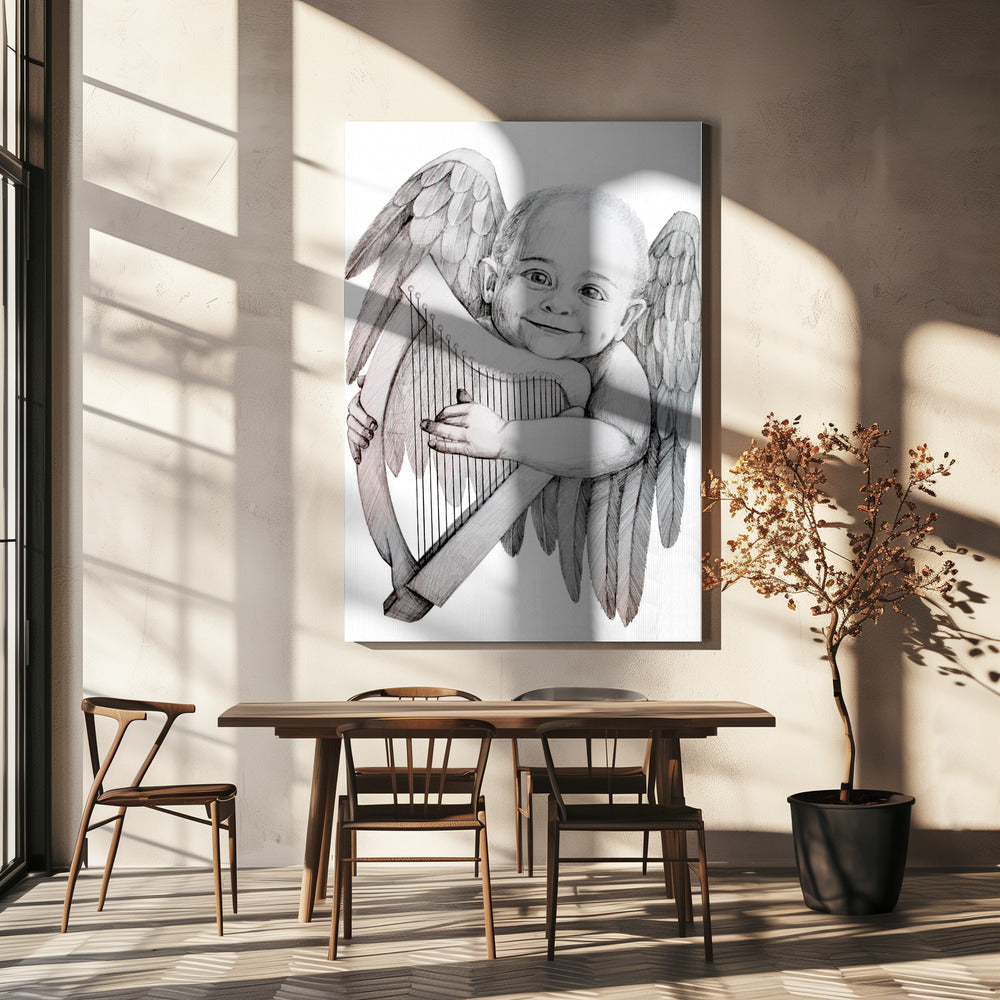 Wall Art Joyfully Playing A Harp by Violeta Vollmer-Canvas Print-DECOROLALA
