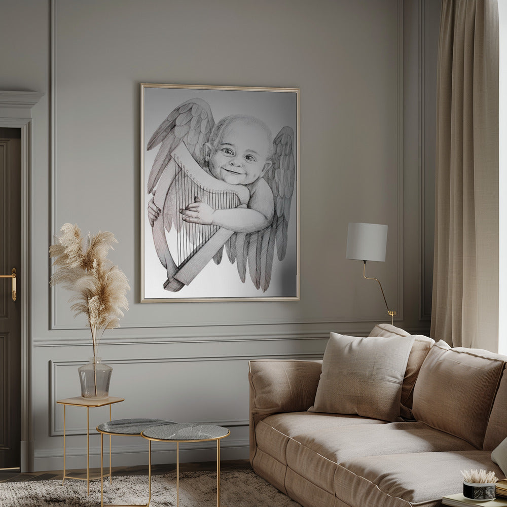 Wall Art Joyfully Playing A Harp by Violeta Vollmer-Canvas Print-DECOROLALA