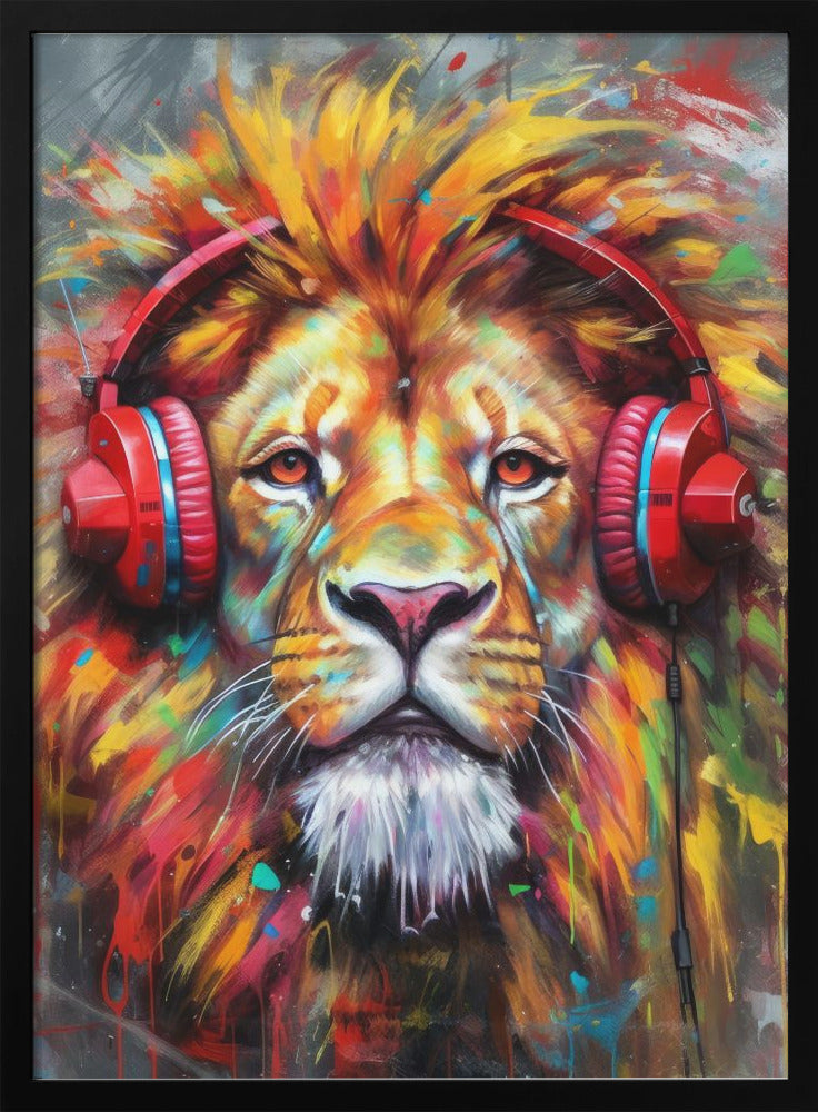 Wall Art Lion With Headphones by Justyna Jaszke-canvas-DECOROLALA