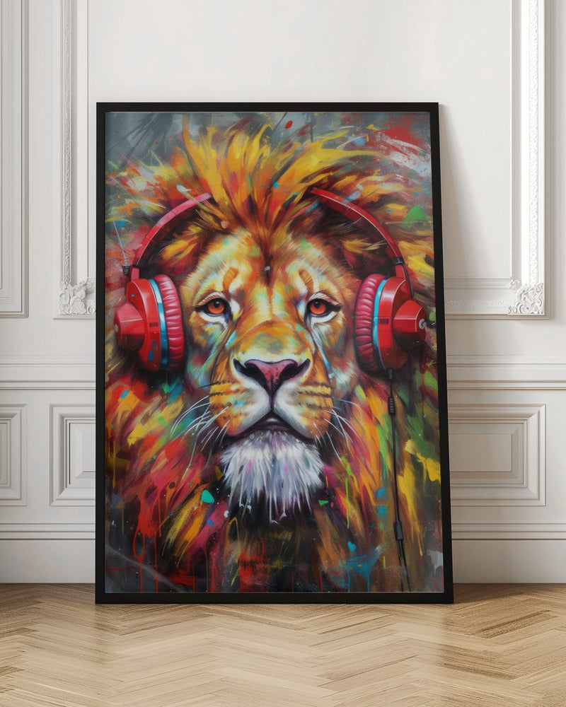 Wall Art Lion With Headphones by Justyna Jaszke-canvas-DECOROLALA