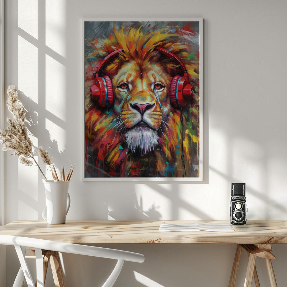 Wall Art Lion With Headphones by Justyna Jaszke-canvas-DECOROLALA
