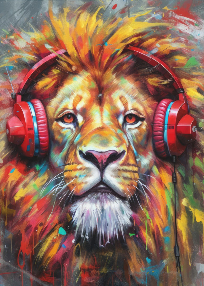 Wall Art Lion With Headphones by Justyna Jaszke-canvas-DECOROLALA