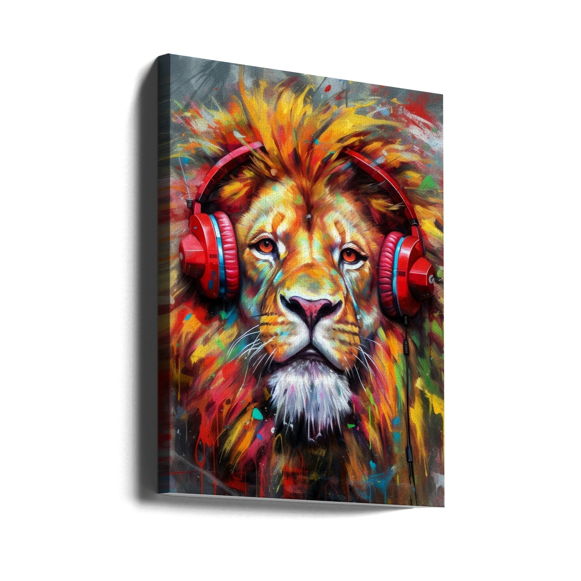 Wall Art Lion With Headphones by Justyna Jaszke-canvas-DECOROLALA