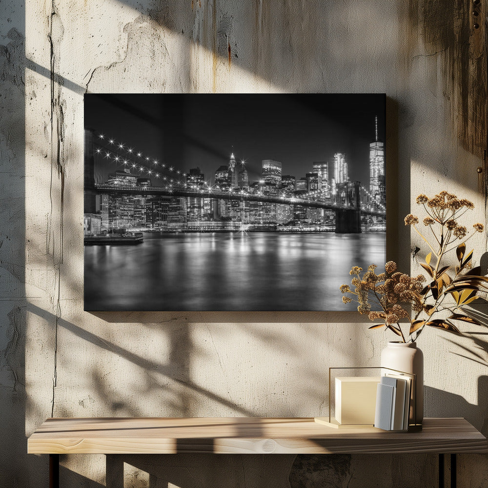 Wall Art Manhattan Skyline Brooklyn Bridge Monochrome-Canvas Print-DECOROLALA